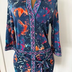 BCBG Max Azaria Fireworks Mod Shirt Dress Tie Waist Y2K Medium 6 8 10 Vintage